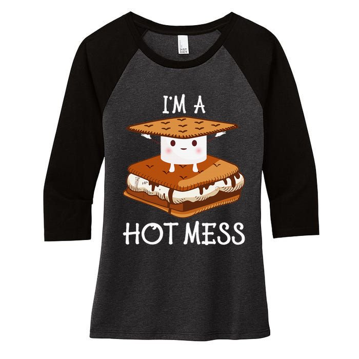 IM A Hot Mess Smores Camping Lover Marshmallow Smores Women's Tri-Blend 3/4-Sleeve Raglan Shirt