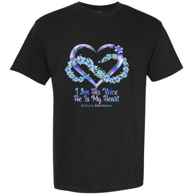 I Am His Voice He Is My Heart Autism Awareness Garment-Dyed Heavyweight T-Shirt