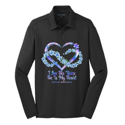 I Am His Voice He Is My Heart Autism Awareness Silk Touch Performance Long Sleeve Polo