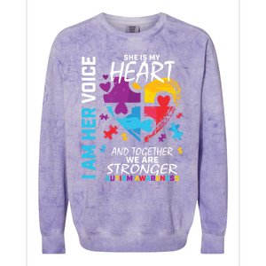 I Am Her Voice She Is My Heart Autism Awareness Puzzle Piece Cool Gift Colorblast Crewneck Sweatshirt