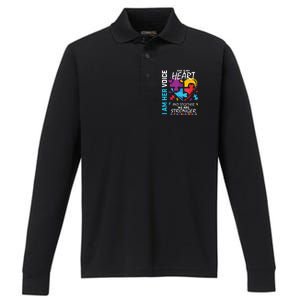 I Am Her Voice She Is My Heart Autism Awareness Puzzle Piece Cool Gift Performance Long Sleeve Polo