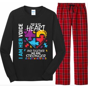 I Am Her Voice She Is My Heart Autism Awareness Puzzle Piece Cool Gift Long Sleeve Pajama Set