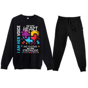 I Am Her Voice She Is My Heart Autism Awareness Puzzle Piece Cool Gift Premium Crewneck Sweatsuit Set