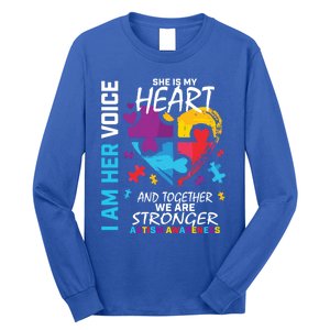 I Am Her Voice She Is My Heart Autism Awareness Puzzle Piece Cool Gift Long Sleeve Shirt