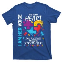 I Am Her Voice She Is My Heart Autism Awareness Puzzle Piece Cool Gift T-Shirt