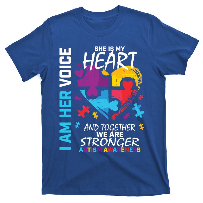 I Am Her Voice She Is My Heart Autism Awareness Puzzle Piece Cool Gift T-Shirt