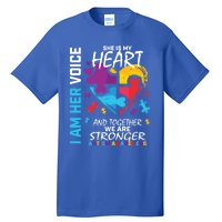 I Am Her Voice She Is My Heart Autism Awareness Puzzle Piece Cool Gift Tall T-Shirt