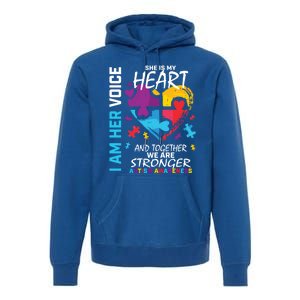 I Am Her Voice She Is My Heart Autism Awareness Puzzle Piece Cool Gift Premium Hoodie