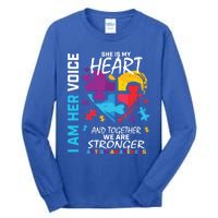 I Am Her Voice She Is My Heart Autism Awareness Puzzle Piece Cool Gift Tall Long Sleeve T-Shirt