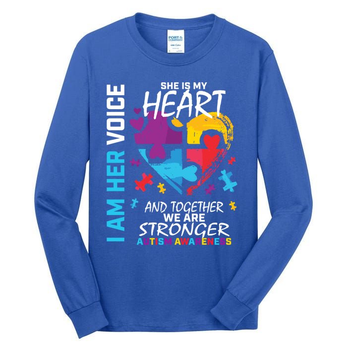 I Am Her Voice She Is My Heart Autism Awareness Puzzle Piece Cool Gift Tall Long Sleeve T-Shirt