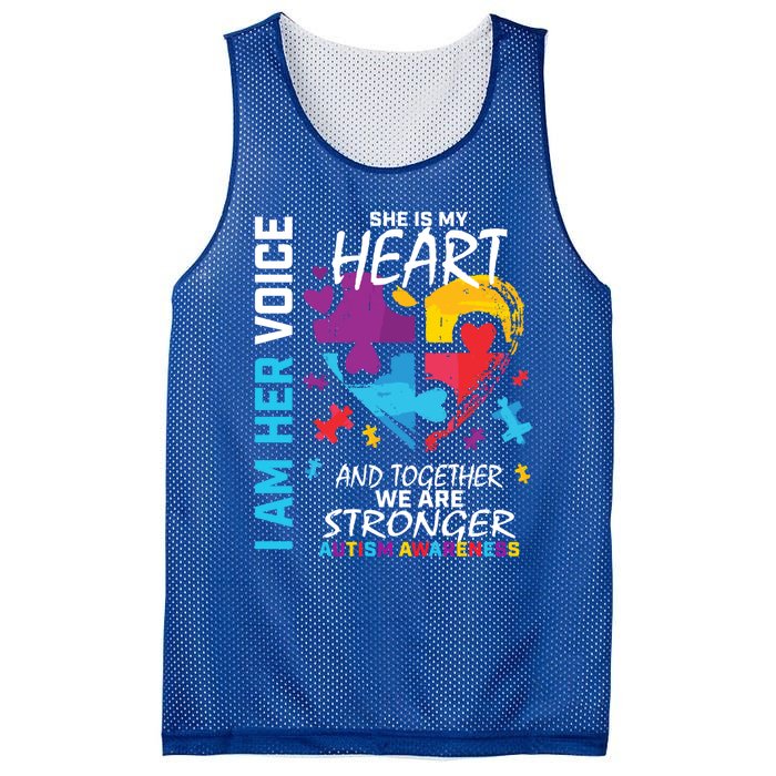 I Am Her Voice She Is My Heart Autism Awareness Puzzle Piece Cool Gift Mesh Reversible Basketball Jersey Tank