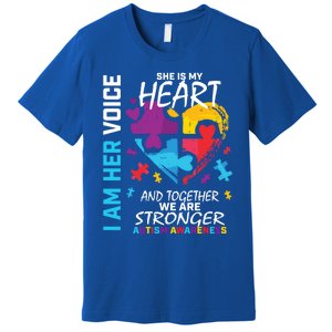 I Am Her Voice She Is My Heart Autism Awareness Puzzle Piece Cool Gift Premium T-Shirt