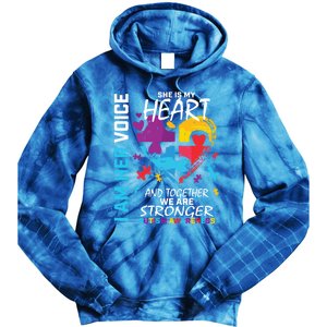 I Am Her Voice She Is My Heart Autism Awareness Puzzle Piece Cool Gift Tie Dye Hoodie