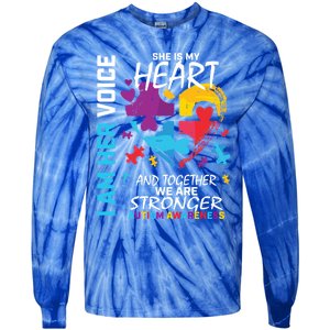 I Am Her Voice She Is My Heart Autism Awareness Puzzle Piece Cool Gift Tie-Dye Long Sleeve Shirt