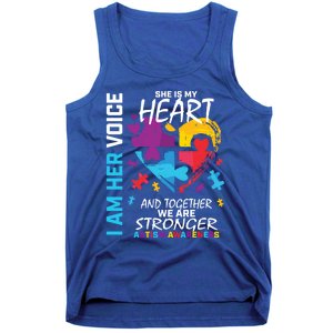 I Am Her Voice She Is My Heart Autism Awareness Puzzle Piece Cool Gift Tank Top