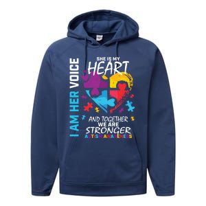 I Am Her Voice She Is My Heart Autism Awareness Puzzle Piece Cool Gift Performance Fleece Hoodie