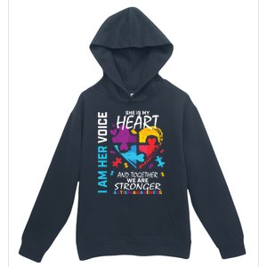 I Am Her Voice She Is My Heart Autism Awareness Puzzle Piece Cool Gift Urban Pullover Hoodie