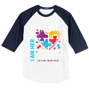 I Am Her Voice She Is My Heart Autism Awareness Puzzle Piece Cool Gift Baseball Sleeve Shirt