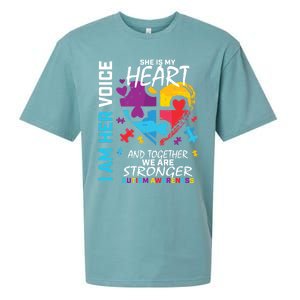 I Am Her Voice She Is My Heart Autism Awareness Puzzle Piece Cool Gift Sueded Cloud Jersey T-Shirt