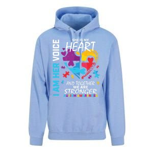 I Am Her Voice She Is My Heart Autism Awareness Puzzle Piece Cool Gift Unisex Surf Hoodie