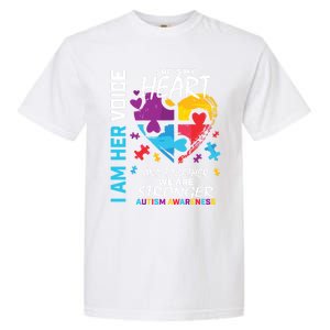 I Am Her Voice She Is My Heart Autism Awareness Puzzle Piece Cool Gift Garment-Dyed Heavyweight T-Shirt