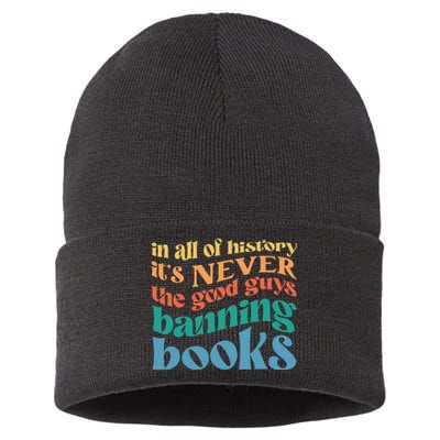 In All History Its Never The Good Guys Banning Books Retro Sustainable Knit Beanie