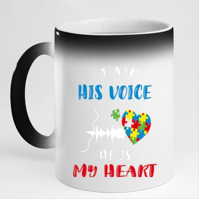 I Am His Voice He Is My Heart Autism Awareness Gift 11oz Black Color Changing Mug