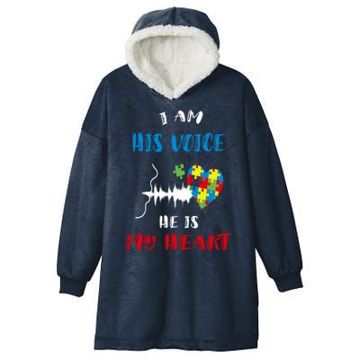 I Am His Voice He Is My Heart Autism Awareness Gift Hooded Wearable Blanket