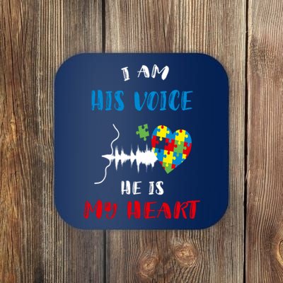 I Am His Voice He Is My Heart Autism Awareness Gift Coaster