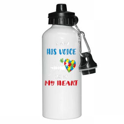 I Am His Voice He Is My Heart Autism Awareness Gift Aluminum Water Bottle