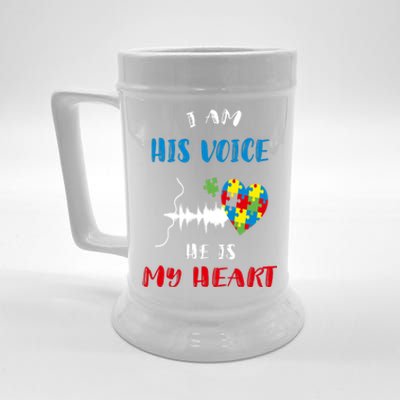 I Am His Voice He Is My Heart Autism Awareness Gift Beer Stein