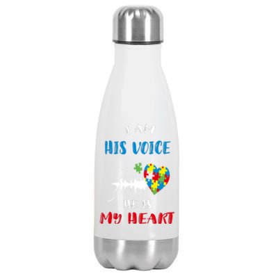 I Am His Voice He Is My Heart Autism Awareness Gift Stainless Steel Insulated Water Bottle