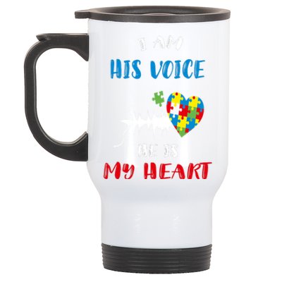 I Am His Voice He Is My Heart Autism Awareness Gift Stainless Steel Travel Mug