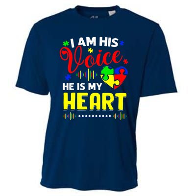 I Am His Voice He Is My Heart Autism Awareness Mom Dad Cooling Performance Crew T-Shirt