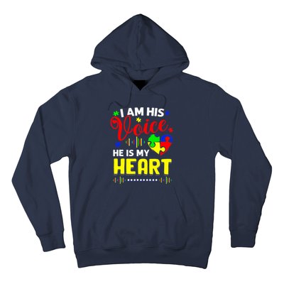 I Am His Voice He Is My Heart Autism Awareness Mom Dad Hoodie