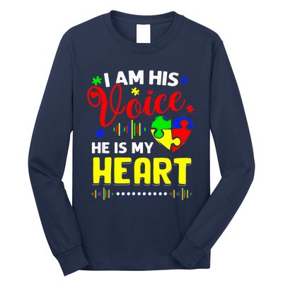 I Am His Voice He Is My Heart Autism Awareness Mom Dad Long Sleeve Shirt