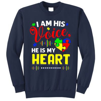 I Am His Voice He Is My Heart Autism Awareness Mom Dad Sweatshirt