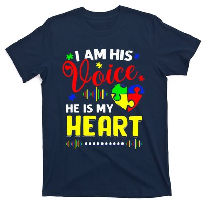 I Am His Voice He Is My Heart Autism Awareness Mom Dad T-Shirt