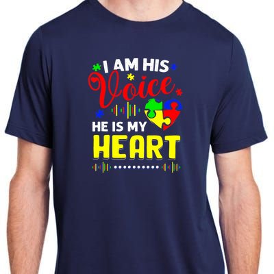 I Am His Voice He Is My Heart Autism Awareness Mom Dad Adult ChromaSoft Performance T-Shirt