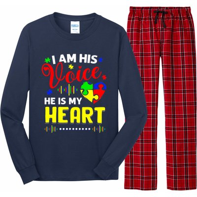 I Am His Voice He Is My Heart Autism Awareness Mom Dad Long Sleeve Pajama Set