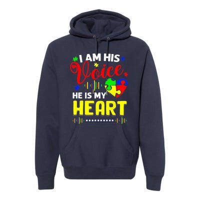 I Am His Voice He Is My Heart Autism Awareness Mom Dad Premium Hoodie