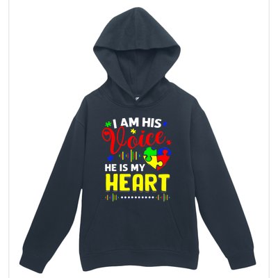 I Am His Voice He Is My Heart Autism Awareness Mom Dad Urban Pullover Hoodie