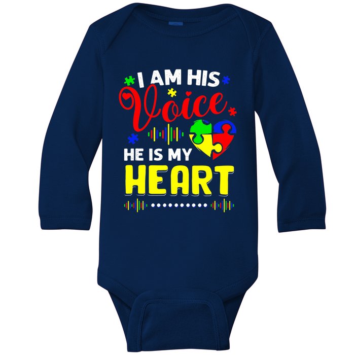 I Am His Voice He Is My Heart Autism Awareness Mom Dad Baby Long Sleeve Bodysuit