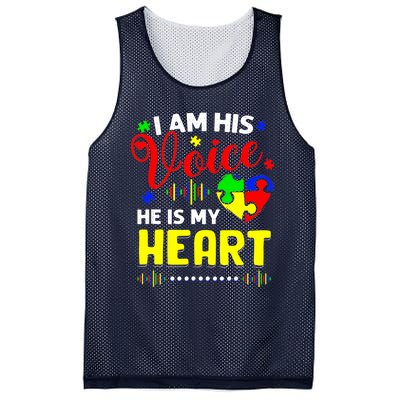 I Am His Voice He Is My Heart Autism Awareness Mom Dad Mesh Reversible Basketball Jersey Tank