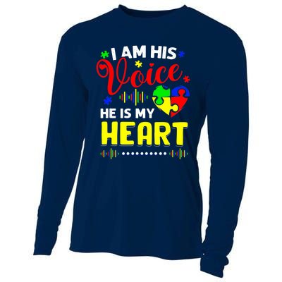 I Am His Voice He Is My Heart Autism Awareness Mom Dad Cooling Performance Long Sleeve Crew