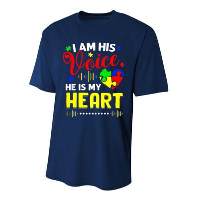 I Am His Voice He Is My Heart Autism Awareness Mom Dad Performance Sprint T-Shirt