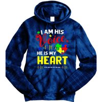 I Am His Voice He Is My Heart Autism Awareness Mom Dad Tie Dye Hoodie