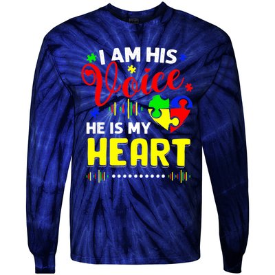 I Am His Voice He Is My Heart Autism Awareness Mom Dad Tie-Dye Long Sleeve Shirt