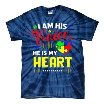 I Am His Voice He Is My Heart Autism Awareness Mom Dad Tie-Dye T-Shirt