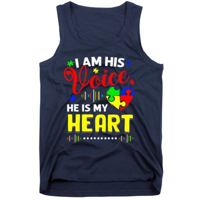 I Am His Voice He Is My Heart Autism Awareness Mom Dad Tank Top